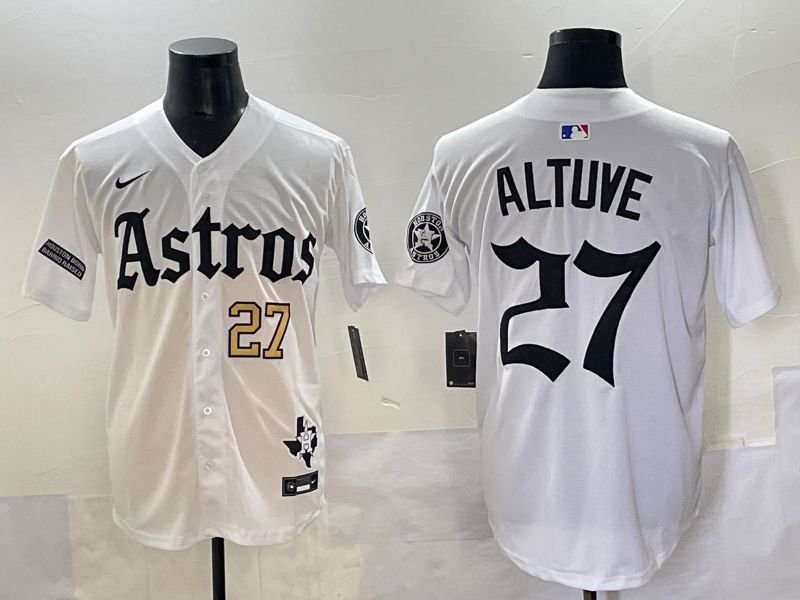 Men 2025 Houston Astros #27 Altuve White Five generations Joint Name Nike MLB Jersey style 5->houston astros->MLB Jersey